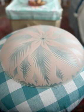 MCM Frosted Glass Ceiling Light Shade with Palm Leaf Pattern - Pale Pink